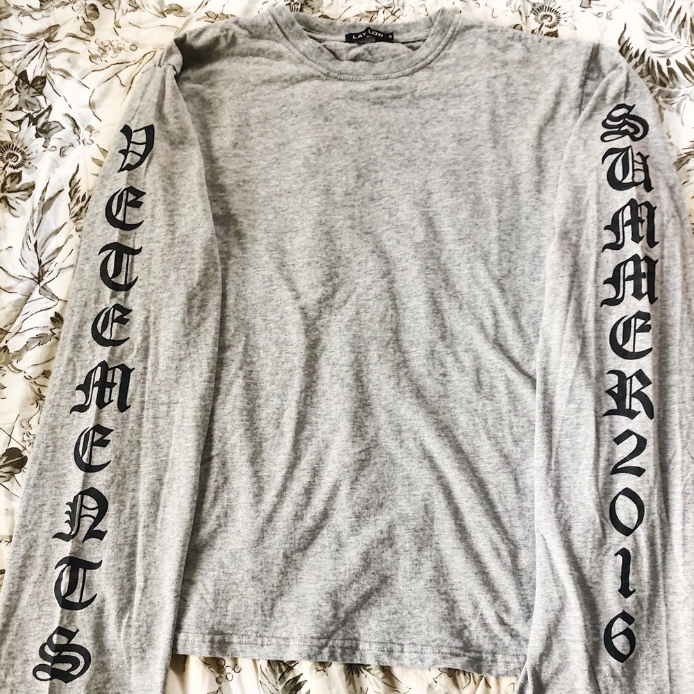 Gray Text on Sleeve Long Sleeve